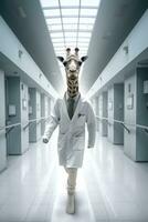 Giraffe Betrieb der Chirurg Uniform Laufen Krankenhaus Eile Weiß Fotografie realistisch Bewegung foto