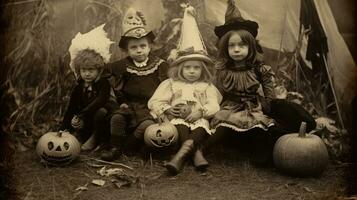 Kinder Kinder Halloween unheimlich Jahrgang Fotografie Masken 19 .. Jahrhundert Grusel Kostüme Party foto