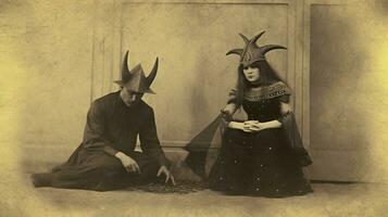 Kinder Kinder Halloween unheimlich Jahrgang Fotografie Masken 19 .. Jahrhundert Grusel Kostüme Party foto