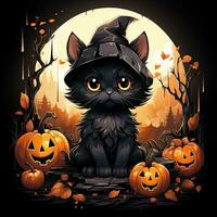 schwarz Katze Kitty Pussycat Halloween Illustration Kunstwerk unheimlich Grusel isoliert tätowieren Fantasie Karikatur foto