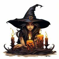 Hexe Kerzen Porträt Halloween Illustration unheimlich Grusel Design tätowieren Vektor isoliert Fantasie foto