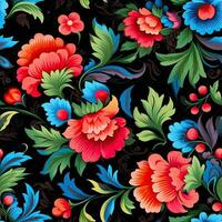 retro Jahrgang aufwendig Ornament nahtlos Muster Blumen- Blau Platz Kunst Textil- Stoff drucken Kunst foto