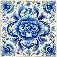 retro Jahrgang aufwendig Ornament Fliese glasiert Portugiesisch Mosaik Muster Blumen- Blau Platz Kunst foto