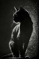 Kitty Katze Silhouette Kontur schwarz Weiß von hinten beleuchtet Bewegung tätowieren Fachmann Fotografie foto