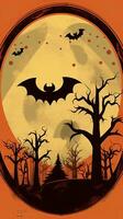 Mond Fledermäuse Jahrgang retro Buch Postkarte Illustration 1950er Jahre unheimlich Halloween Kostüm Lächeln Landschaft foto