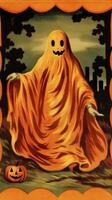 Geist Geist Jahrgang retro Buch Postkarte Illustration 1950er Jahre unheimlich Halloween Kostüm Lächeln foto