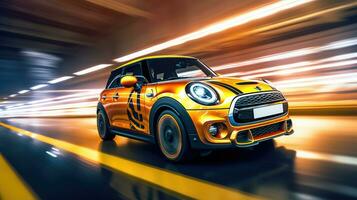 Mini Cooper John funktioniert treiben Auto Fachmann Foto dynamisch im Bewegung Spur Tuning Fotografie