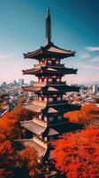 Japan Zen Landschaft Panorama Aussicht Fotografie Sakura Blumen Pagode Frieden Stille Turm Mauer foto