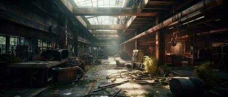 Depot Fabrik Post Apokalypse Landschaft Spiel Hintergrund Foto Kunst Illustration Rost