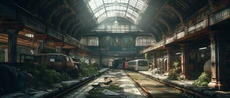 Bahnhof Eisenbahn Zug Mondlicht Post Apokalypse Landschaft Spiel Hintergrund Foto Kunst Rost
