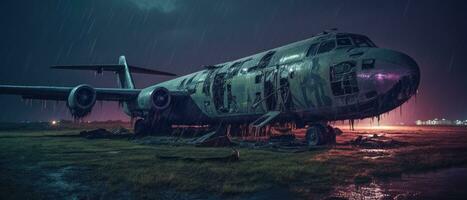 groß Krieg Flugzeug Militär- Post Apokalypse Landschaft Krieg Spiel Hintergrund Foto Kunst Illustration Rost