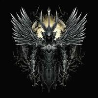 Tyrael böse Satan T-Shirt Design Attrappe, Lehrmodell, Simulation druckbar Startseite tätowieren isoliert Vektor Illustration Kunstwerk foto