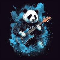 Panda Bass Gitarre T-Shirt Design Attrappe, Lehrmodell, Simulation druckbar Startseite tätowieren isoliert Vektor Illustration Kunstwerk foto