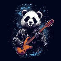 Panda Bass Gitarre T-Shirt Design Attrappe, Lehrmodell, Simulation druckbar Startseite tätowieren isoliert Vektor Illustration Kunstwerk foto