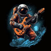 Astronaut Gitarre T-Shirt Design Attrappe, Lehrmodell, Simulation druckbar Startseite tätowieren isoliert Vektor Illustration Kunstwerk foto