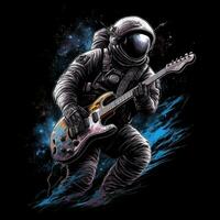 Astronaut Gitarre T-Shirt Design Attrappe, Lehrmodell, Simulation druckbar Startseite tätowieren isoliert Vektor Illustration Kunstwerk foto