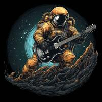 Astronaut Gitarre T-Shirt Design Attrappe, Lehrmodell, Simulation druckbar Startseite tätowieren isoliert Vektor Illustration Kunstwerk foto