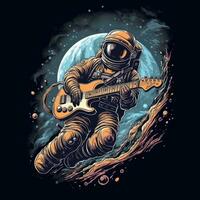 Astronaut Gitarre T-Shirt Design Attrappe, Lehrmodell, Simulation druckbar Startseite tätowieren isoliert Vektor Illustration Kunstwerk foto