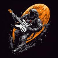 Astronaut Gitarre T-Shirt Design Attrappe, Lehrmodell, Simulation druckbar Startseite tätowieren isoliert Vektor Illustration Kunstwerk foto
