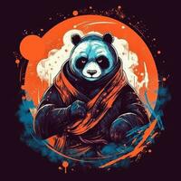 Panda Krieger Kriegshammer T-Shirt Design Attrappe, Lehrmodell, Simulation druckbar Startseite tätowieren isoliert Vektor Illustration foto