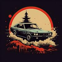 jdm gtr Japan Auto hakosuka T-Shirt Design Attrappe, Lehrmodell, Simulation Startseite tätowieren isoliert Vektor Illustration Kunstwerk foto