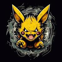 verrückt pikachu T-Shirt Design Attrappe, Lehrmodell, Simulation druckbar Startseite tätowieren isoliert Vektor Illustration Kunstwerk foto