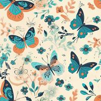 Schmetterlinge nahtlos Muster Blumen- Scrapbooking Blatt Design Pastell- drucken Gemälde Aquarell foto