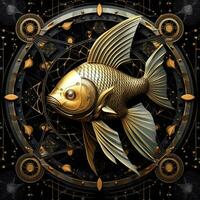Fisch mystisch Kosmos Kompass Planet Tarot Karte Konstellation Navigation Tierkreis Illustration foto