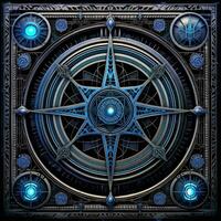 Blau mystisch Kosmos Kompass Planet Tarot Karte Konstellation Navigation Tierkreis Illustration foto