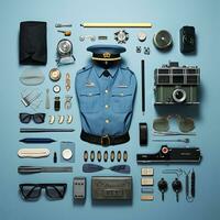 Pilot Jahrgang Knolling eben liegt Mode Foto Salon stilvoll Kleider Mode Sammlung einstellen