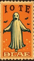 Geist Geist süß Porto Briefmarke retro Jahrgang 1930er Jahre Halloween Kürbis Illustration Scan Poster foto