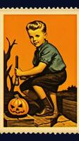 Kinder Kinder süß Porto Briefmarke retro Jahrgang 1930er Jahre Halloween Kürbis Illustration Scan Poster foto