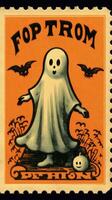 Geist Geist süß Porto Briefmarke retro Jahrgang 1930er Jahre Halloween Kürbis Illustration Scan Poster foto