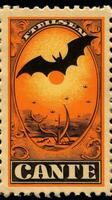 Fledermäuse Mond süß Porto Briefmarke retro Jahrgang 1930er Jahre Halloween Kürbis Illustration Scan Poster foto