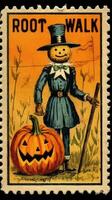 Vogelscheuche süß Porto Briefmarke retro Jahrgang 1930er Jahre Halloween Kürbis Illustration Scan Poster foto