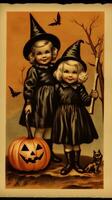 Kinder Kinder süß Porto Briefmarke retro Jahrgang 1930er Jahre Halloween Kürbis Illustration Scan Poster foto