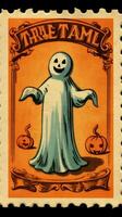 Geist Geist süß Porto Briefmarke retro Jahrgang 1930er Jahre Halloween Kürbis Illustration Scan Poster foto