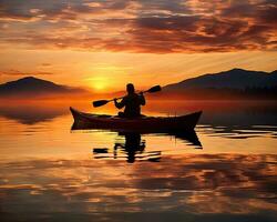 Meditation Bootfahren Kajak Wasser Stille Freiheit Landschaft friedlich Morgen Rudern isoliert Foto