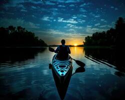 Meditation Bootfahren Kajak Wasser Stille Freiheit Landschaft friedlich Morgen Rudern isoliert Foto