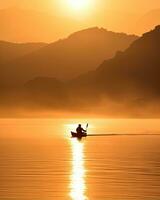 Meditation Bootfahren Kajak Wasser Stille Freiheit Landschaft friedlich Morgen Rudern isoliert Foto