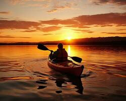 Meditation Bootfahren Kajak Wasser Stille Freiheit Landschaft friedlich Morgen Rudern isoliert Foto