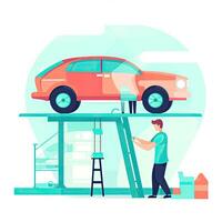 Auto Instandhaltung eben Vektor Clip Art Illustration Webseite Stil Beruf Job isoliert Sammlung foto