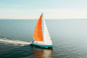 Yacht Boot Meer Segeln Wind Geschwindigkeit Navigation Freiheit Entspannung fließen romantisch Fotografie Antenne foto