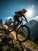 Fahrrad Reiten Foto Helm Berge Tourismus suchen Geschwindigkeit extrem Radfahren Freiheit Bewegung draußen