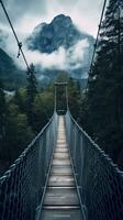 Brücke Berge Nebel launisch friedlich Landschaft Freiheit Szene schön Natur Hintergrund Foto