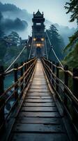 Brücke Berge Nebel launisch friedlich Landschaft Freiheit Szene schön Natur Hintergrund Foto