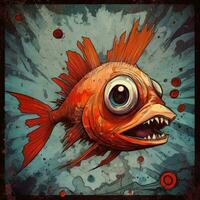 verrückt Fisch wütend wütend wütend Porträt ausdrucksvoll Illustration Kunstwerk Öl gemalt skizzieren tätowieren foto