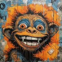 verrückt Affe Affe wütend wütend Porträt ausdrucksvoll Illustration Kunstwerk Öl gemalt skizzieren tätowieren foto