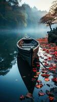 Boot See Herbst Ruhe Anmut Landschaft Zen Harmonie sich ausruhen Ruhe Einheit Harmonie Fotografie foto