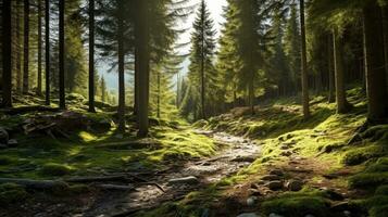 Wald Fluss Stille Ruhe Anmut Landschaft Harmonie sich ausruhen Ruhe Einheit Harmonie Fotografie foto